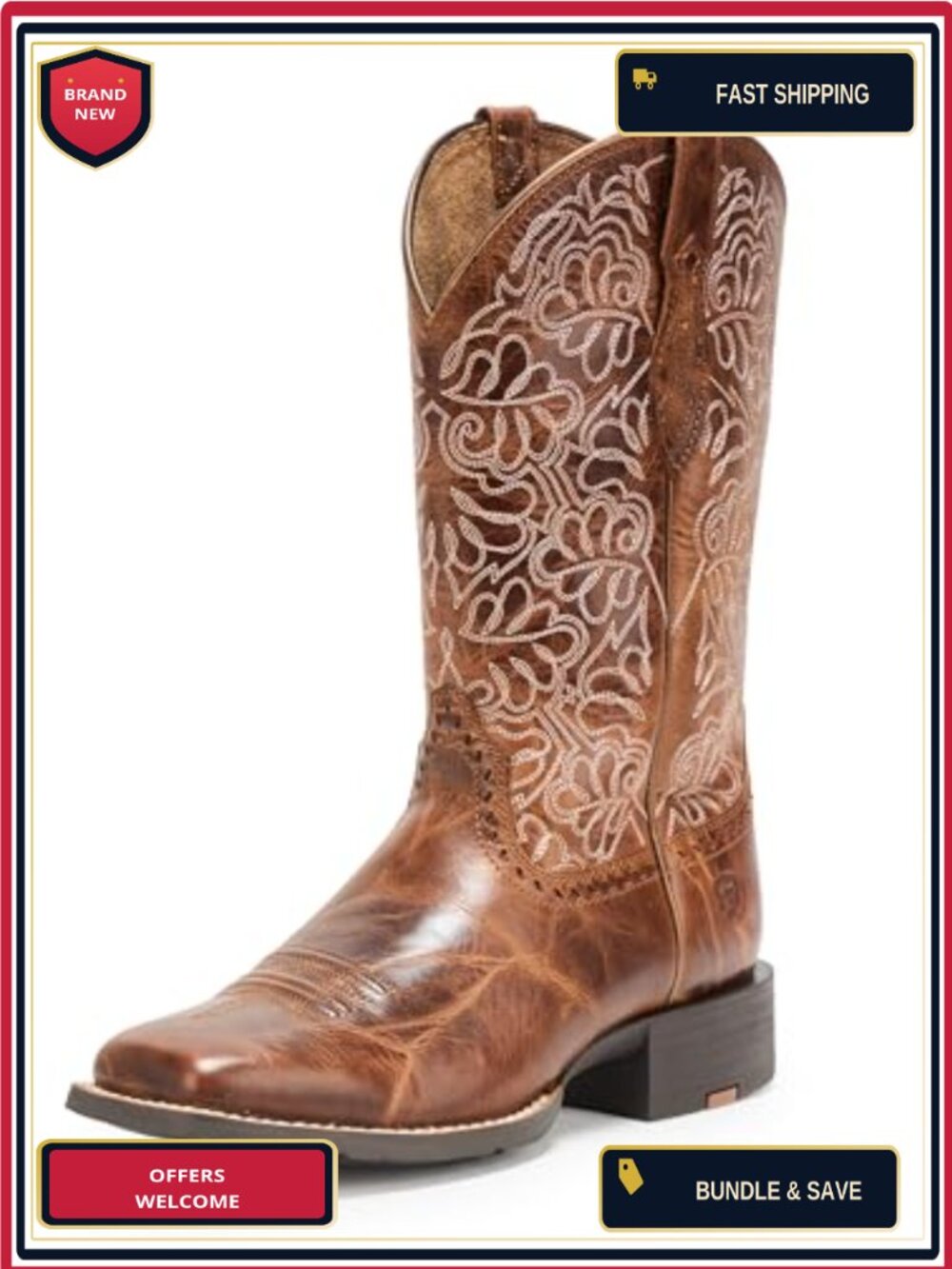 Wide Square Toe Western Boot, Knee-High Pull-On Faux Leather